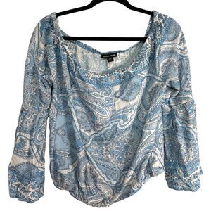 Boston Proper Blue Paisley Off The Shoulder Blouse L